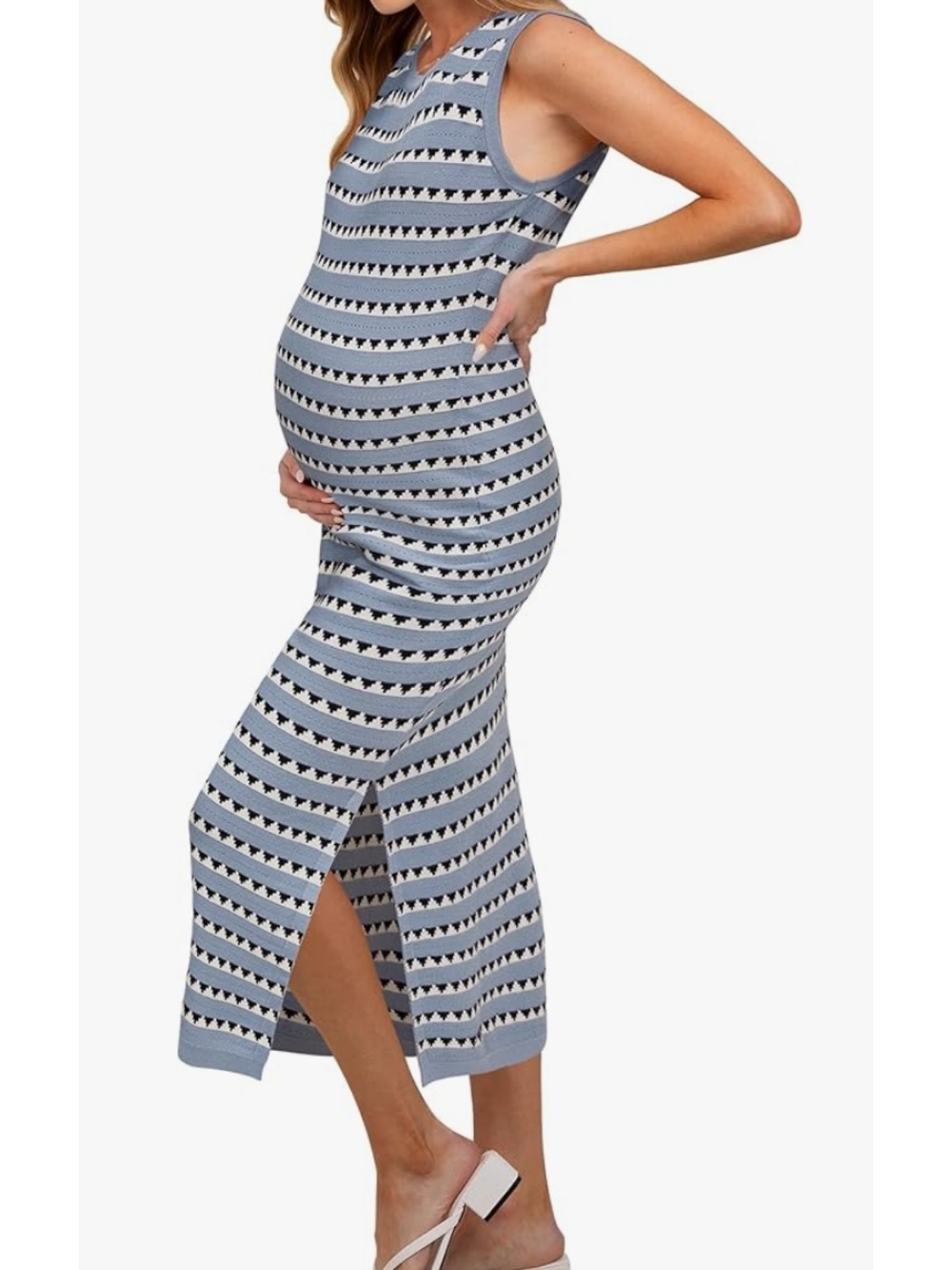 Amazon Knit Sleeveless Patterned Maternity Midi Dress With Slit Size XL